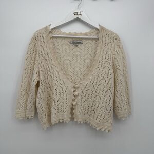 Avenue Cream Crochet Button Front Cropped Cardigan Top Size 14/16 Boho